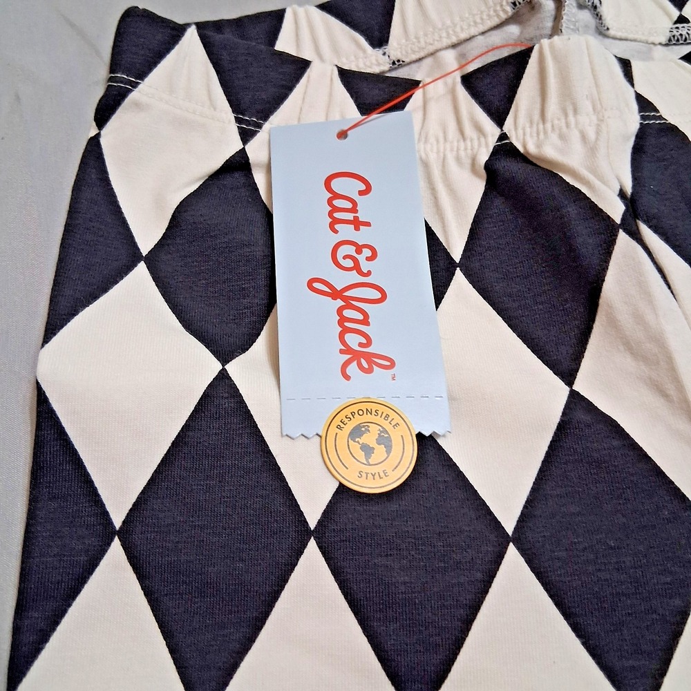 Cat & Jack Girls Leggings Size Medium (8) Black & White Diamond Argyle Brand NWT - Picture 3 of 6